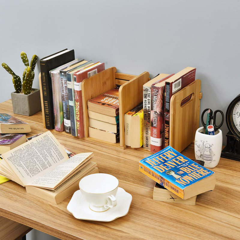 Latitude Run Bamboo Desktop Bookshelf Small Book Rack Adjustable Desk Storage Organizer Wayfair